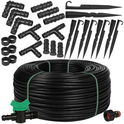 Produktbild von Schwarze Tropfleitung Tropfschlauch Tropfbewässerung 16mm/1,6 LPH  EU 50m+Zubehör