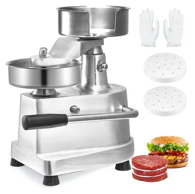 Produktbild von VEVOR Gewerblicher Burger-Patties-Maker, Hamburger-Rinderpatties-Maker mit 3 umwandelbaren Formen (4/5/6 Zoll), Hochleistungs-Edelstahl-Burgerpresse, Fleischformmaschine mit 1500 Patties-Papieren, 130 mm, 5 Zoll