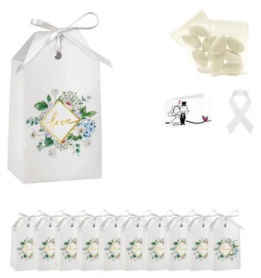 10er-Set Hochzeitsgastgeschenk mit weißen Schokoladendragees