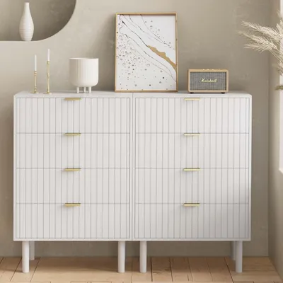 Immagine prodotto di Comodino con 8 cassetti, dimensioni 120 x 34 x 94 cm, aspetto marmorizzato, bianco, set da 2