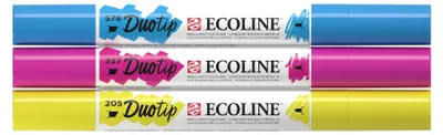 Produktbild von Ecoline Duotip, 3 Stück(e), Cyan, Magenta, Gelb, 10 Jahr(e), Meißel/feine Spitze, Weiß, Rund