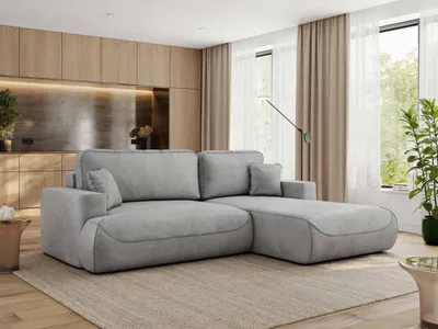 Produktbild von MKS MEBLE Ecksofa OVO mit Schlaffunktion und Bettkasten, Hellgrau Velvet, L-form Couch, 4-Sitzer Ecksofa, 271x195x95 cm - Rechts Seite