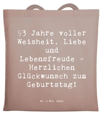 Produktbild von Mr. & Mrs. Panda Tote Bag Spruch 93. Geburtstag - Braun Pastell - Geschenk, Glückwunsch, Jutebeutel, Jubilar, Laptoptasche, Schultasche, Jubiläum, Familie, Tasche, Beutel