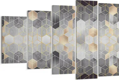 Produktbild von Bild auf Leinwand - Leinwandbild - 5 Teile - Geometrisch Abstraktion Sechsecke - 150x100cm Wand Bild Wanddeko Wandbilder Leinwanddruck Bilder Wanddekoration Leinwand bilder EG150x100-4776