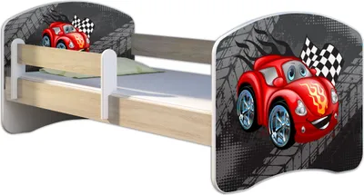 Obrázok produktu pre ACMA posteľ pre mladých Detská posteľ Junior posteľ kompletná súprava s lamelovým roštom a ochranou proti vypadnutiu matraca Sonoma 05 modré auto 140x70