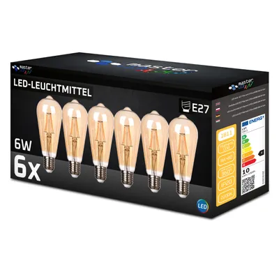 Produktbild von MasterLED E27 ST64 Filament - 6W 540lm - Leuchtmittel - 2200K Warmweiß Amber – 6er Set