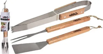 Zdjęcie produktu dla Narzędzia do grilla stal nierdzewna/drewno 36 cm 3-częściowe