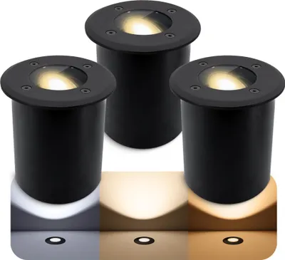 Produktbild von SSC-LUXon 3er Set JUAVI Bodeneinbauleuchte aussen IP67 LED - Bodenstrahler schwarz befahrbar - mit GU10 LED LumiFLEX dimmbar 6W drei Lichtfarben