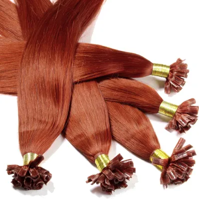 Produktbild von hair2heart Extensions Echthaar Bondings glatt - 25 Strähnen 1g 50cm 8/43 hellblond rot-gold