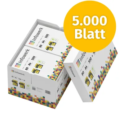 Produktbild von Infowerk Druckerpapier Kopierpapier 5000 Blatt 10 x 500 A4 80g Premium Hochweiß PEFC