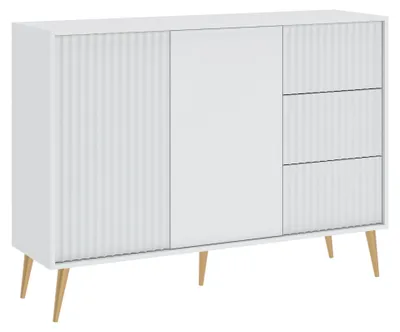 Kommode 2-türig mit 3 Schubladen, weiß, 135 cm, Holzplatte