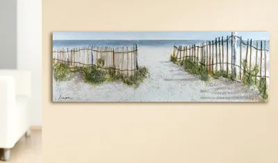 Produktbild von Gilde Bild, rechteckig, "Dünen-Idylle", Küstenmotiv, Landschaftsmotiv, Leinwand, Kiefernholz, blau, creme, VE 1, L. 3 cm, B. 150 cm, H. 50 cm 38664 4009079386646