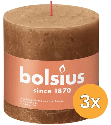 Image de 3 bougies Bolsius Rustiekkaars, couleur marron épicé (1 pièce)