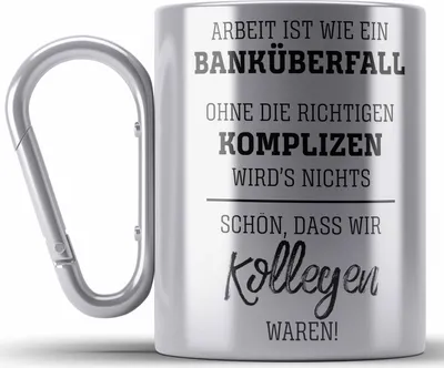 Produktbild von Trendation - Jobwechsel Edelstahl Tasse Karabiner Geschenk für Kollegen Kollegin Abschied Abschiedsgeschenk Neuer Job Karabiner Edelstahl Tasse Karabiner Edelstahl Geschenkidee (Silber)