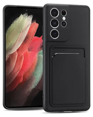 Produktbild von Handyhülle für Samsung Galaxy S21 Ultra Hülle Silikon Schutzhülle mit Kartenfach Slim Wallet Case, Schwarz