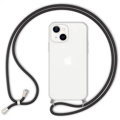 Produktbild von NALIA Handyhülle mit Kette für iPhone 13, Transparentes Hardcase & Handy-Schnur, Robust Vergilbungsfrei Klar Schwarz