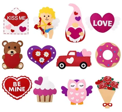 Produktbild von Filz Nähset Kinder Valentinstag - 12 Teile - DIY Filz Deko Nähset ab 5 Jahren