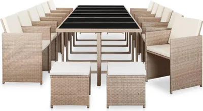 Imagen del producto de vidaXL Juego de mesa de jardín de 17 piezas con cojines, fabricado en ratán sintético, color beige