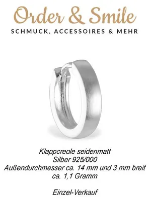 Produktbild von Herren Ohrring: 925 Silber Creole / Klappcreole single matt (14 mm Ø; 3 mm)