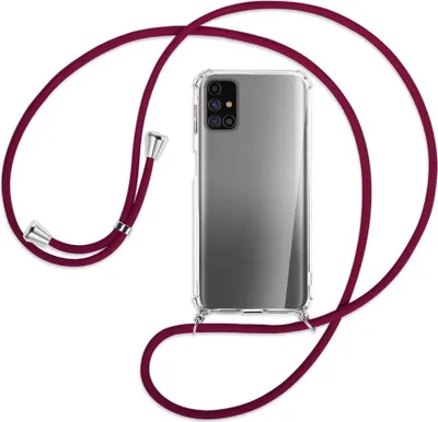 Produktbild von Handykette Backcover-Schutzhülle mit Band (Metall silberfarben) für Samsung Galaxy M31s - dunkelrot