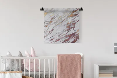 Produktbild von MuchoWow® Wandteppich Wandbehang Marmor - Weiß - Gold - Rot 60x60 cm Tapisserie Dekoration Wandtuch - Dekorationen - Wand Decke