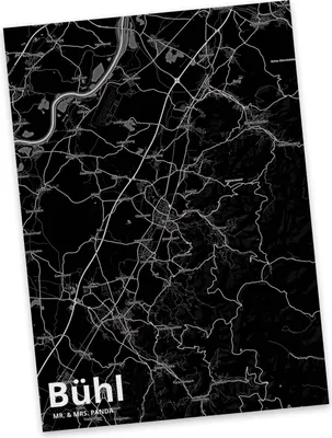 Produktbild von Mr. & Mrs. Panda Postkarte Bühl - Geschenk, Postkarten, bildkarte, Ansichtskarten, Grußkarte, Stadt Dorf Karte Landkarte Map Stadtplan, einzelkarte