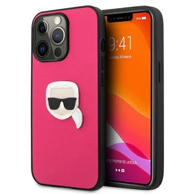 Image de Karl Lagerfeld Klhcp13Lpkmp Iphone 13 Pro / 13 6,1 Różowy/Pink Hardcase Leather Ikonik Karl`s Head Metal