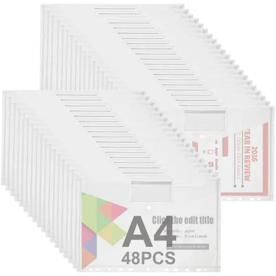 Zdjęcie produktu dla Segregator A4, możliwość archiwizacji, 48 sztuk, z zapięciem na zatrzask, przezroczysty, z perforacją na 11 dziurek