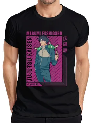 Zdjęcie produktu dla Męska koszulka Megumi Fushiguro Jujutsu Kaisen Shikigami Anime Gift Retro, Czarny, XXL