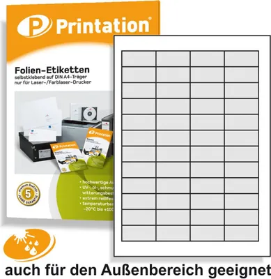 Produktbild von Universal Etiketten 45,7 x 21,2 mm WETTERFEST - Folienetiketten transparent auf A4