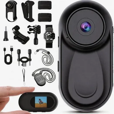 Productafbeelding van Mini Actiecamera - Sportcamera Bodycam - Fietsen Vloggen Reizen - Magnetische Rugclip - 1080p HD - Zwart