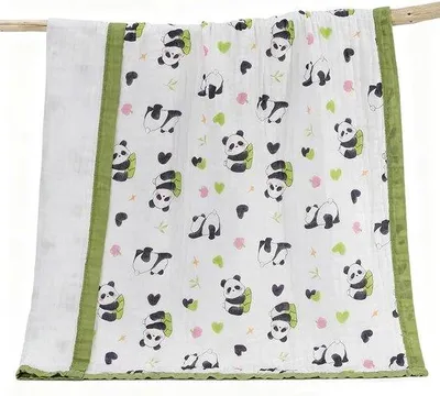 Productafbeelding van Babydeken, Wikkeldeken, Knuffeldeken, Zacht en Ademend, 6-Lagige Panda, Babydeken voor Kinderen, Knuffeldeken voor Peuters, Jongens en M