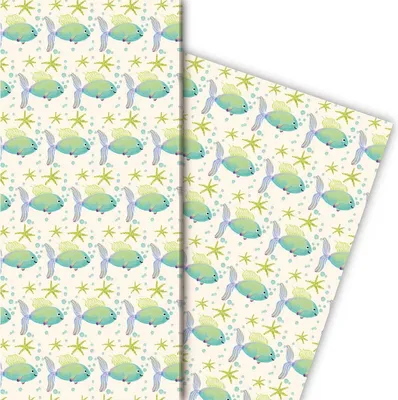 Produktbild von Schönes Sommer Geschenkpapier für liebevolle Geschenke mit Fischen - G5157, 32 x 48cm
