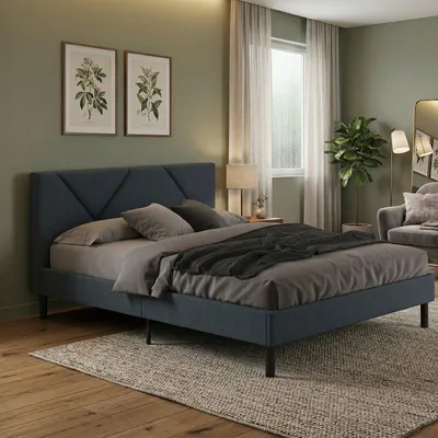 Produktbild von Dmora Französischbett Ikelos blau, Matratze 140x190 cm gepolstert