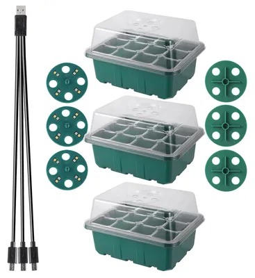 Immagine prodotto di Vassoio per la germinazione dei semi, lampada per piante, ventilazione regolabile, 3 luci, 12 celle
