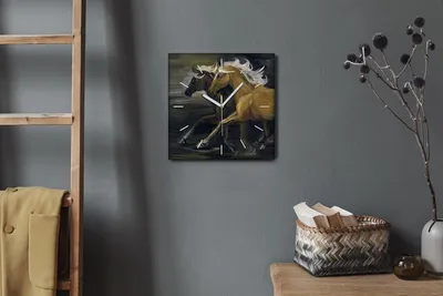 Produktbild von Coloray Hodiny Unikátní 30x30 cm  Tiché hodiny Pro obývací pokoj a kuchyň Nástěnné hodiny Plátno Bílé ručičky hodin - Zvířata koně