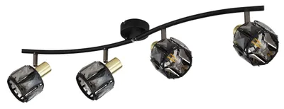 Produktbild von Globo Lighting Strahler Metall schwarz matt, Metall goldfarben matt, Glaskristalle rauchfarben, beweglich, LxBxH: 700x315x180mm, exkl. 4x E14 40W 230V