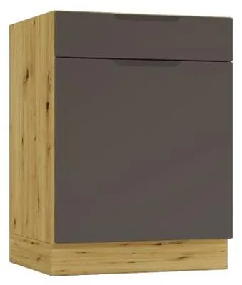 Produktbild von Küchenunterschrank 60 cm - Eiche Artisan und Mocca-Grau - Universelle Frontmontage - ohne Arbeitsplatte - mit 1 Schublade - Soft-Close-Mechanismus