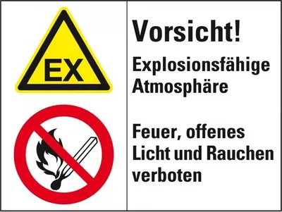 Produktbild von Dreifke® Schild I Kombischild mit Symbolen Vorsicht! Explosionsfähige .., Kun...