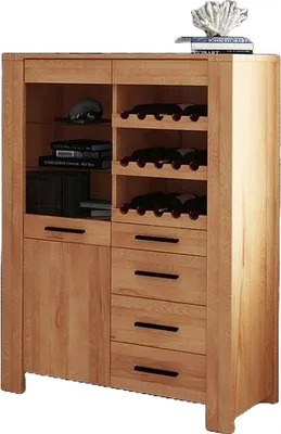 Produktbild von Anrichte Lubic Kernbuche massiv 111x45x147 mit 2 Türen 4 Schubladen Weinregal