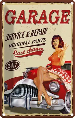Produktbild von vianmo Blechschild 18x12 cm Pinup Garage service repair 24/7 Pin Up