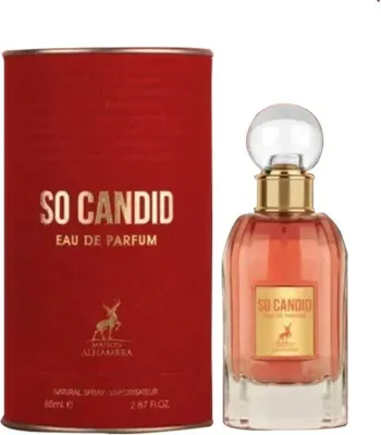 A perfume bottle and its packaging are displayed against a white background.