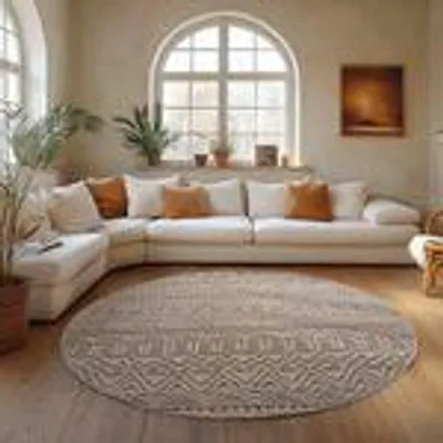 Zdjęcie produktu dla Dywan bouclé Carpettex do salonu sypialni i biura miękki łatwy w pielęgnacji trwały nowoczesny , Rozmiar : 200 cm Okrągły , Kolor : Beżowy-3