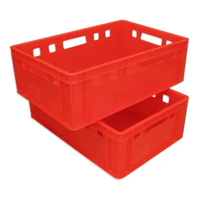 Produktbild von 2 Stück E2 Eurofleischkiste Stapelkiste Box Metzgerkiste lebensmittelecht rot. (2xE2 rot)