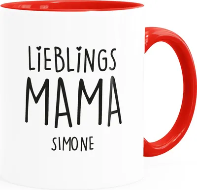 Produktbild von Kaffee-Tasse Lieblingsmama Personalisiert mit Name Geschenk Muttertag Herz SpecialMe® weiss-innen-rot Keramik-Tasse
