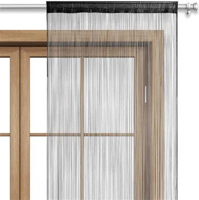 Produktbild von wometo Fadenvorhang Türvorhang Fäden 90x245 schwarz - Stangendurchzug OEKO-TEX kürzbar waschbar uni einfarbig in vielen bunten Farben