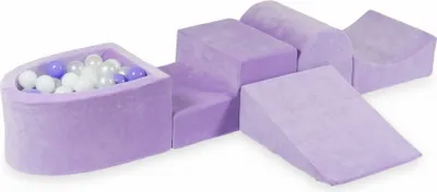 Produktbild von Schaumstoff-Spielset mit Hügel und Mikro-Bällepool – Samtig weiches Lila + 100 Bällebadbälle / Weiß, Perlmutt, Heidekraut