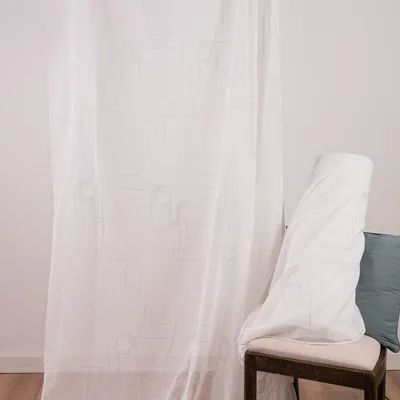 Produktbild von Gardinenstoff Meterware Leinenstruktur Stickerei wollweiß grau 280cm