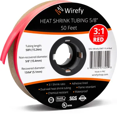 Produktbild von Wirefy Schrumpfschlauch Metrware mit Kleber 15m - 3:1 Schrumpfverhältnis, Doppelwandiger Schrumpfschlauch Wasserdicht - Heat Shrink Tube Set Rot Ø
