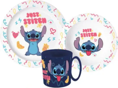 Produktbild von Disney Stitch Kinder Geschirr-Set 3 teilig Becher Teller Schüssel Frühstücksset